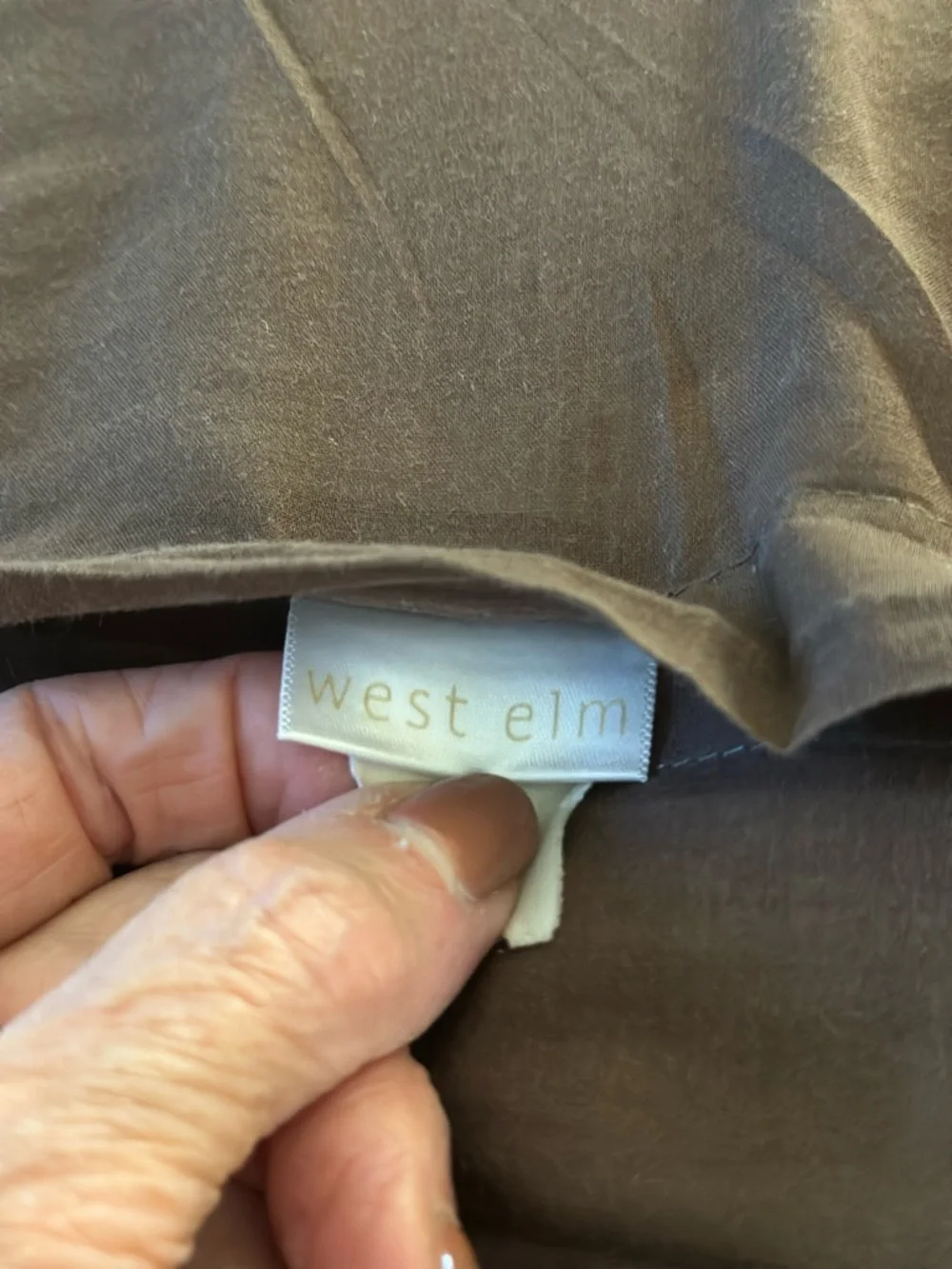 West Elm Embroidered Brown Pillow Sham Pair with White Stitching Trim